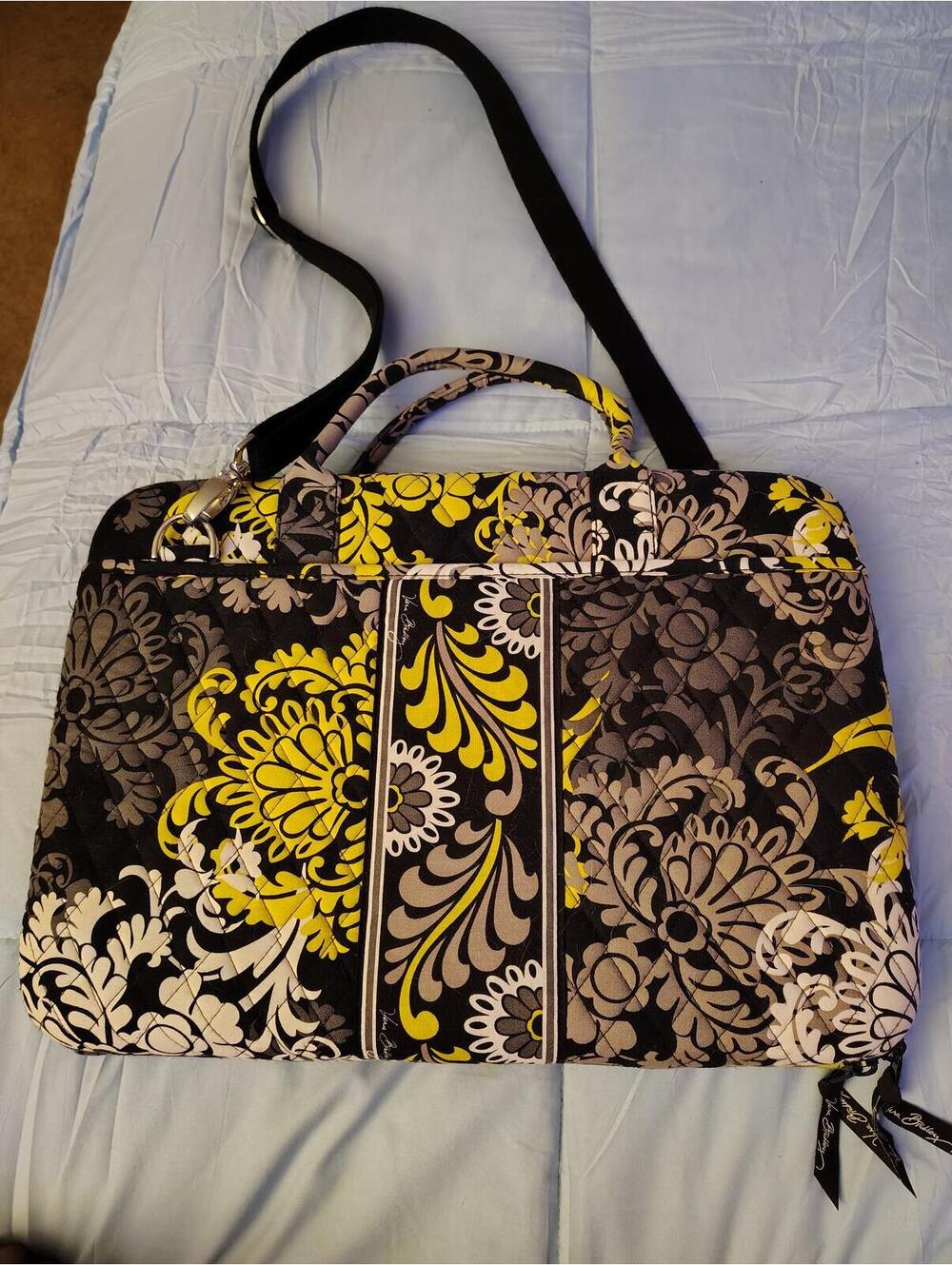 Vera Bradley Laptop Bag / Briefcase Floral Yellow Black Gray Quilted Crossbody
